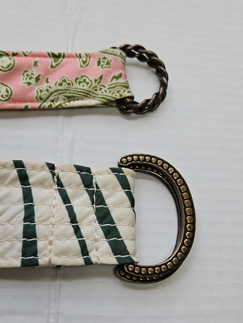 J. Crew Fabric Belts- Set Of 2 Pink Paisley + Cream Stripe with Antique Buckles - Picture 2 of 13